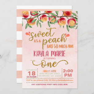 Sweet as a Peach 1st Birthday Invitation - Stripes