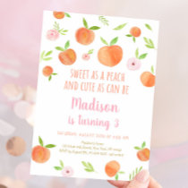 Sweet As A Peach 3rd Birthday Invitation