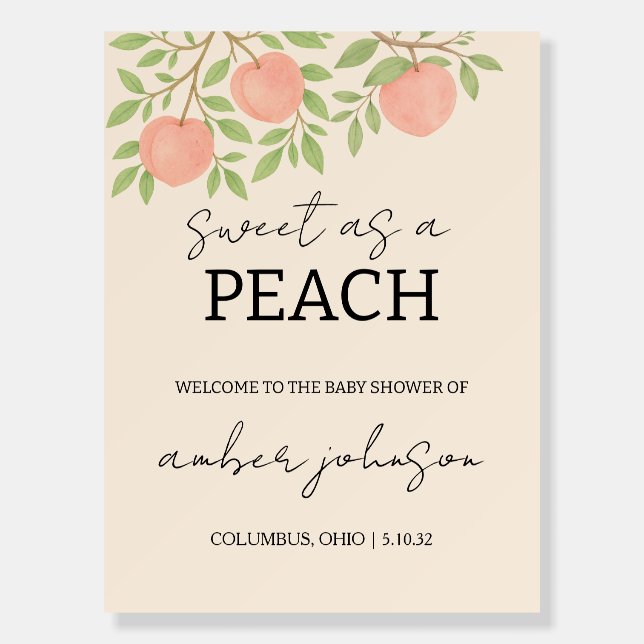 Sweet as a Peach Baby Shower Foam Boards (Front)