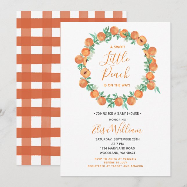 Sweet as a Peach Baby Shower Invitation (Front/Back)