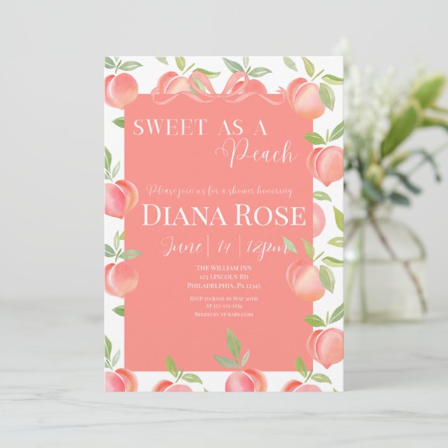 Sweet as a Peach Baby Shower Invitation (Standing Front)