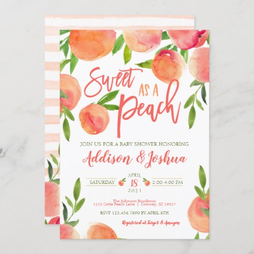 Sweet as a Peach Baby Shower Invitation