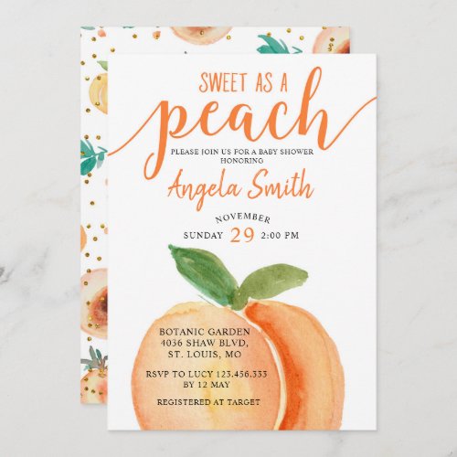 Sweet as a Peach Baby Shower Invitation