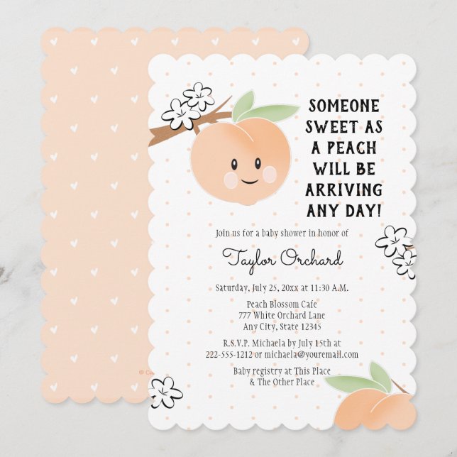 Sweet As A Peach Baby Shower Invitations (Front/Back)