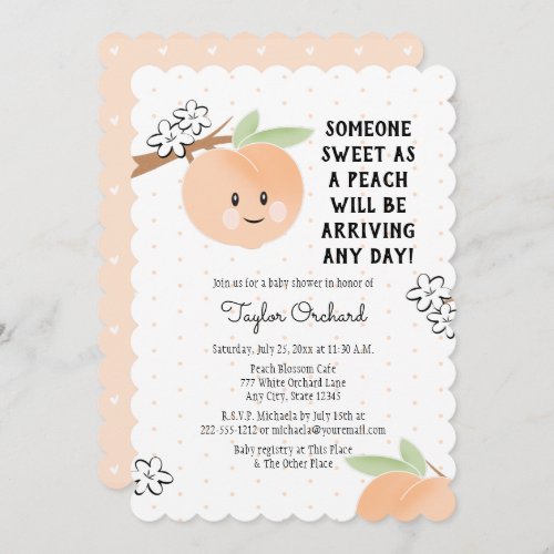 Sweet As A Peach Baby Shower Invitations