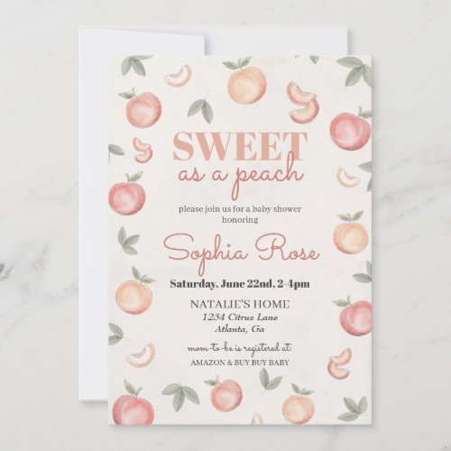Sweet as a peach baby shower invite