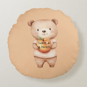 Sweet As A Peach Bear Round Pillow