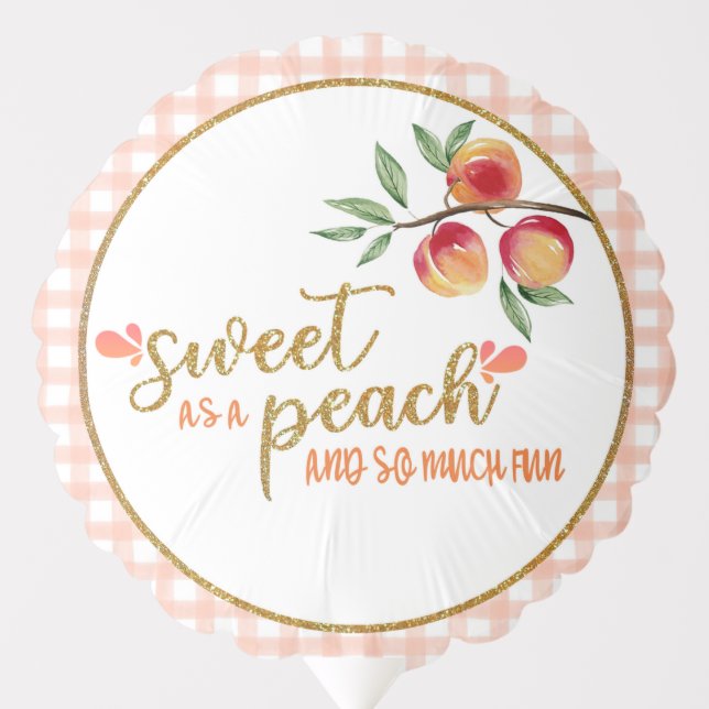 Sweet as a Peach Birthday Balloon - Gingham (W) (Front)