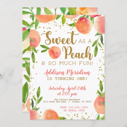 Sweet as a Peach Birthday Invitation