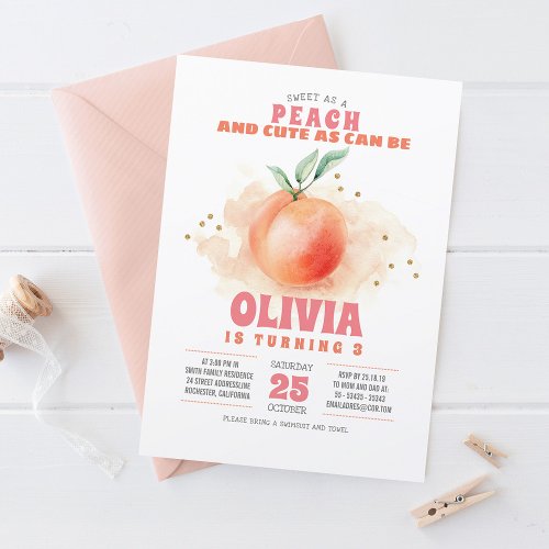 Sweet as a Peach Birthday Invitations