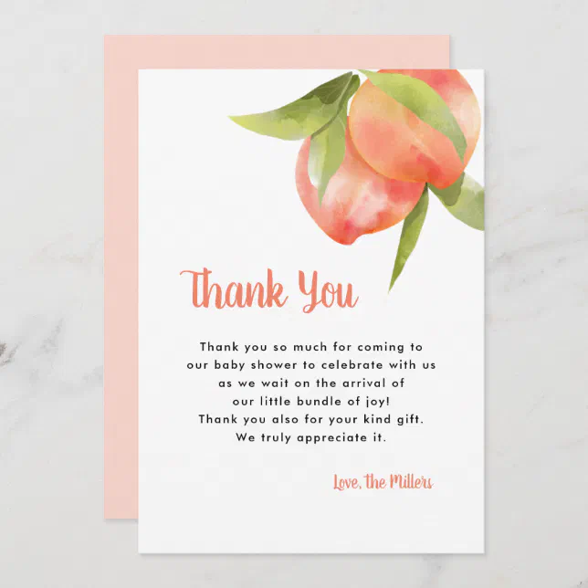 Sweet As A Peach Birthday Party Thank You Invitati Invitation | Zazzle