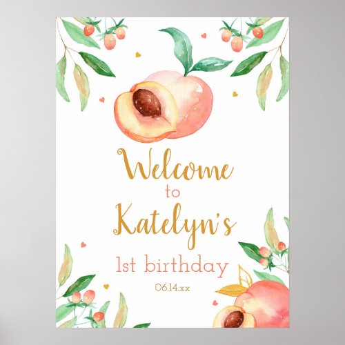 Sweet as a Peach Birthday Party Welcome Sign 