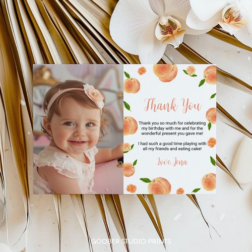 Sweet As A Peach Birthday Photo Thank You Card