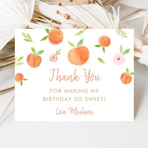 Sweet As A Peach Birthday Thank You Card