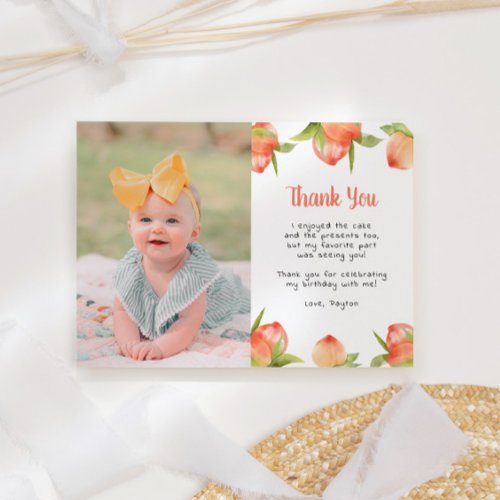 Sweet As A Peach Birthday Thank You Photo Invitation