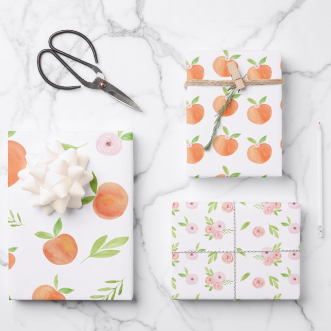 Sweet As A Peach Birthday Wrapping Paper Sheets (Front)