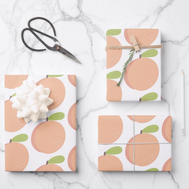 Sweet as a Peach Blossom Peachy Birthday Wrapping Paper Sheets (Front)