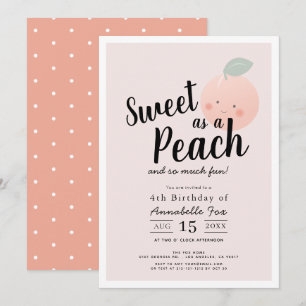 Sweet as a Peach Cute Kawaii Girl Birthday Invitation