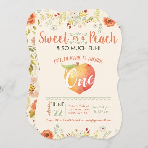Sweet As A Peach First Birthday Invitation