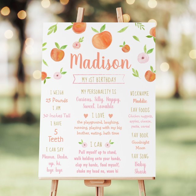 Sweet As A Peach First Birthday Milestone Foam Board (Creator Uploaded)