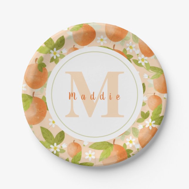 Sweet As A Peach | Fruit Blossoms Birthday Paper P Plates (Front)