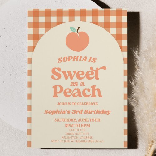 Sweet As A Peach Fruit Orange Pink Birthday Party Invitation