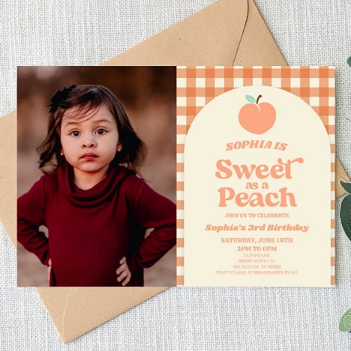 Sweet As A Peach Fruit Picture Birthday Party Invitation