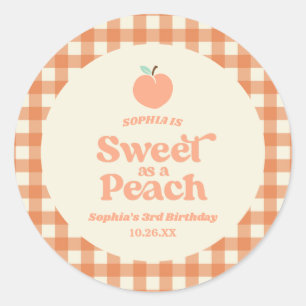 Sweet As A Peach Fruit Pink Orange Birthday Party Classic Round Sticker