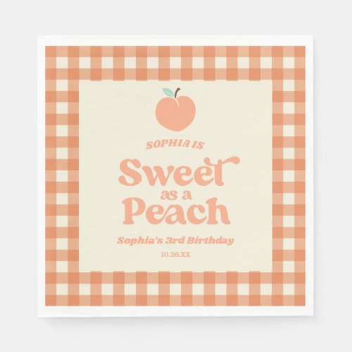 Sweet As A Peach Fruit Pink Orange Birthday Party Napkins