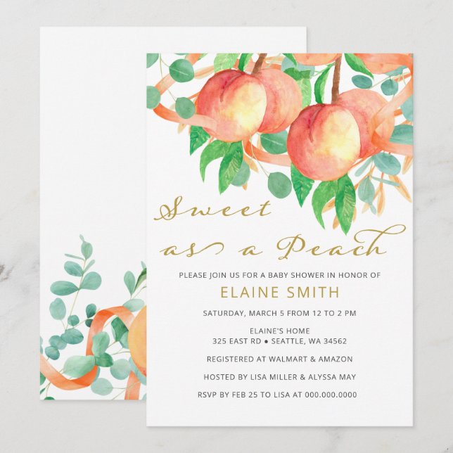 Sweet as a Peach Gender Neutral Baby Shower Invitation (Front/Back)