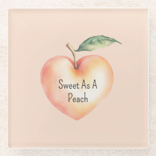 Sweet as a Peach Heart Glass Coaster