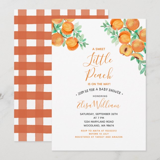 Sweet as a Peach is on the way Baby Shower Invitation (Front/Back)