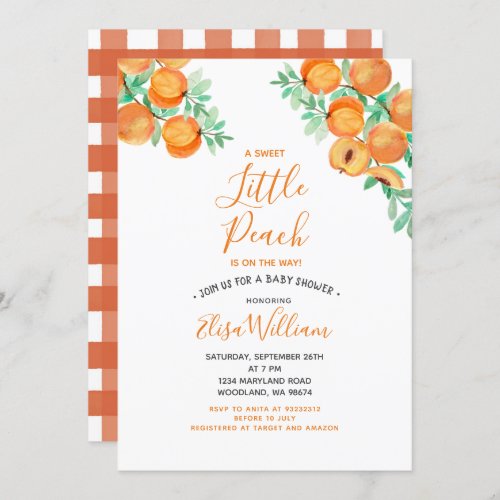 Sweet as a Peach is on the way Baby Shower Invitation