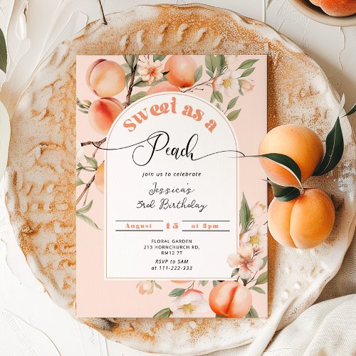 Sweet as a peach kids birthday invitation