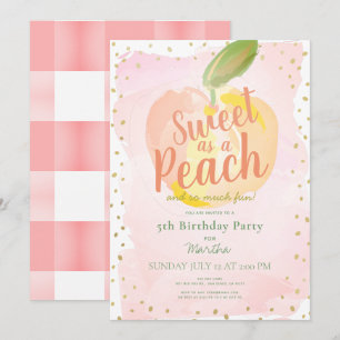 Sweet as a Peach Pink Girl Birthday Invitation