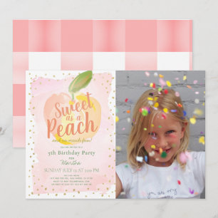 Sweet as a Peach Pink Girl Photo Birthday Invitation