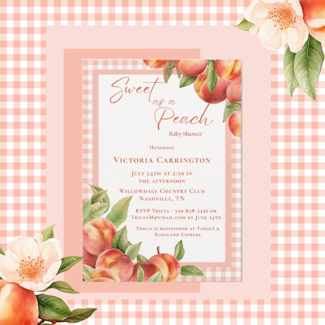 Sweet as a Peach Plaid Baby Shower  Invitation (Creator Uploaded)