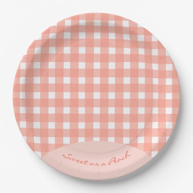 Sweet as a Peach Plaid Birthday  Paper Plates (Front)