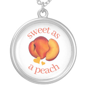 Sweet as a Peach Ripe Georgia Peaches Fruit Silver Plated Necklace