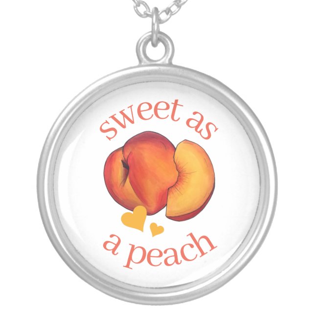 Sweet as a Peach Ripe Georgia Peaches Fruit Silver Plated Necklace (Front)