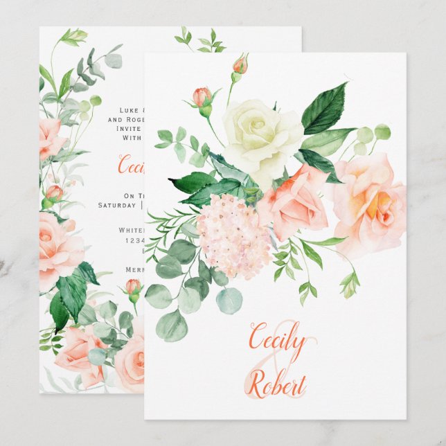 Sweet as a Peach Roses Wedding Invitation (Front/Back)
