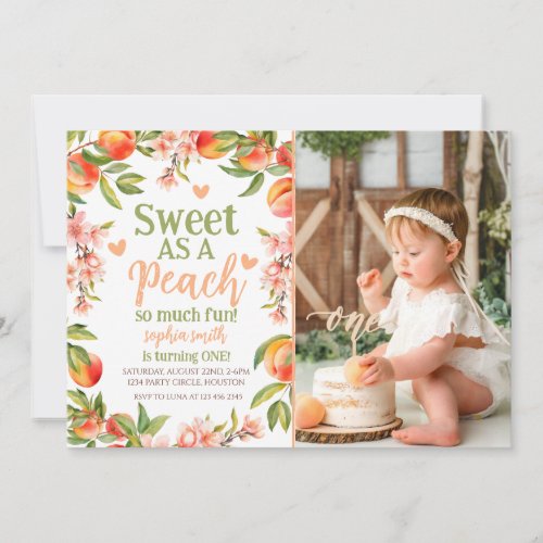 Sweet as a peach so much fun photo Birthday  Invit Invitation