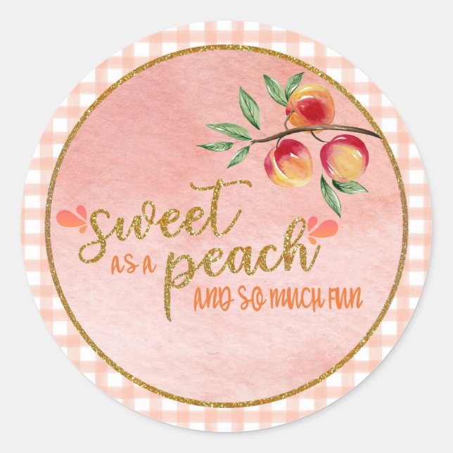 Sweet as a Peach Sticker - Gingham Pink (Front)