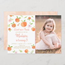 Sweet As A Peach Third Birthday Invitation