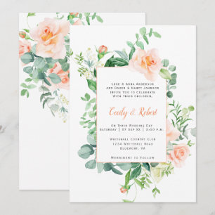 Sweet as a Peach Watercolor Roses Frame Wedding Invitation