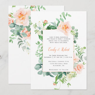 Sweet as a Peach Watercolor Roses Frame Wedding Invitation
