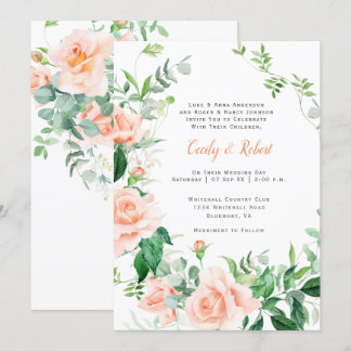 Sweet as a Peach Watercolor Roses Wedding Invitation