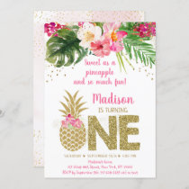 Sweet As A Pineapple Pink Gold First Birthday Invitation