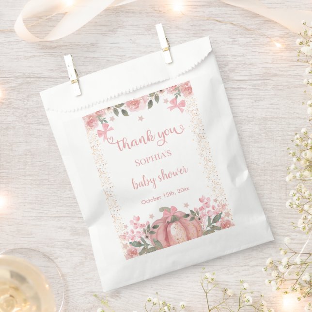 Sweet As A Pumpkin Floral Girl Baby Shower Favor Bag (Clipped)