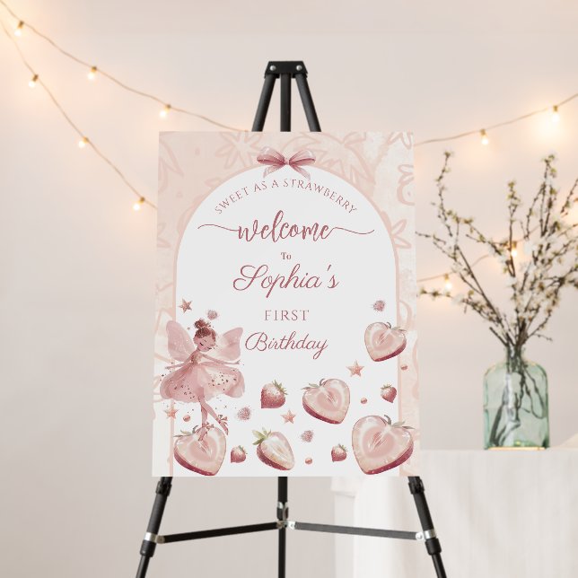 Sweet As A Strawberry Fairy Girl Birthday Welcome Foam Board (In Situ (Stand))